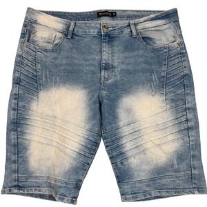 Southpole Mens Slim Fit Biker Moto Denim Shorts Light Wash Blue 38 Streetwear